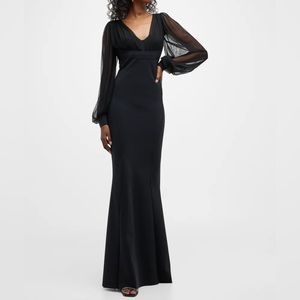 Perlita Sheer-Sleeve Illusion Gown